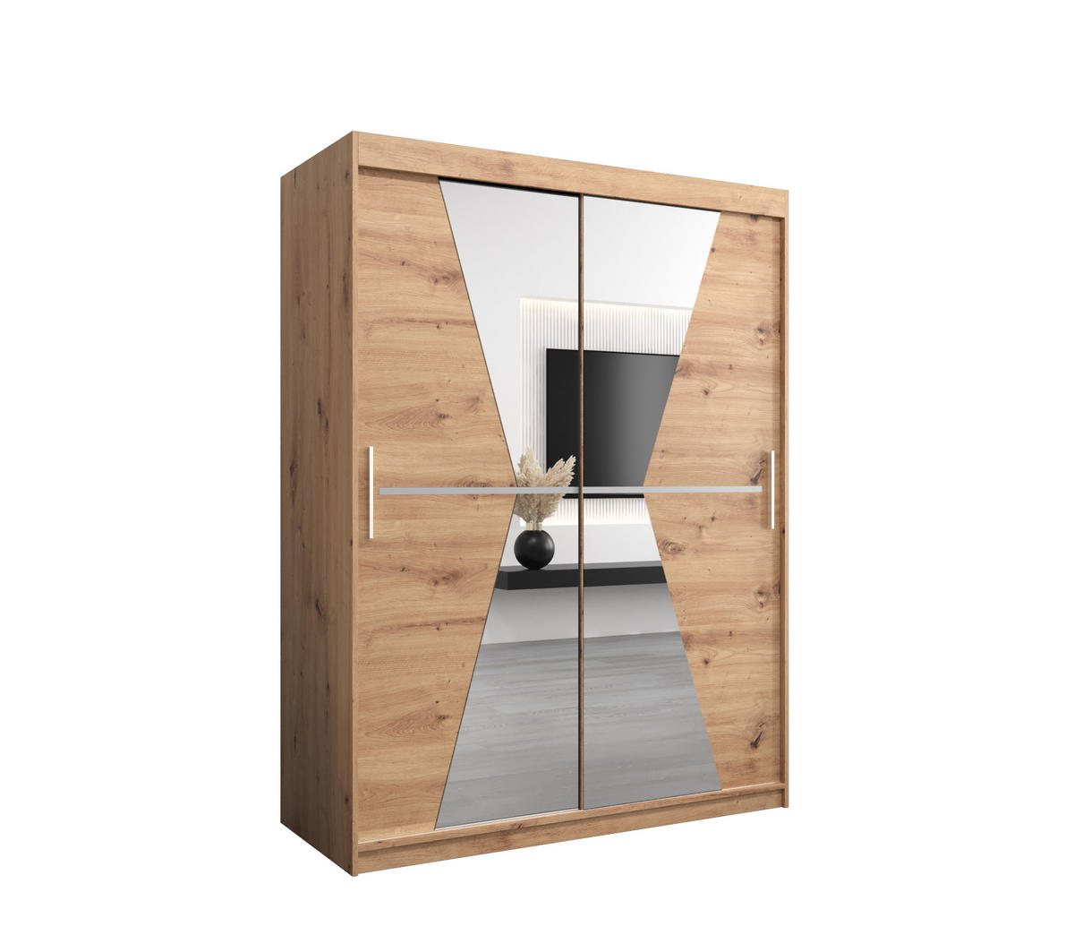 SCHWEBETÜRENSCHRANK 200/150/62 2-türig - Silberfarben/Eiche Artisan, Holz/Kunststoff (150/200/62cm) - Abiks Möbel