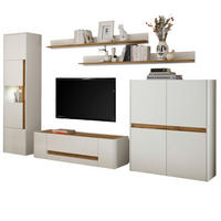 WOHNWAND 5-teilig weiß, Eiche Wotan 330 cm, Wohnkombination mit 15 Fächern - Eiche Wotan/Schwarz, Glas/Holz (330/197/45cm) - Furn.Design
