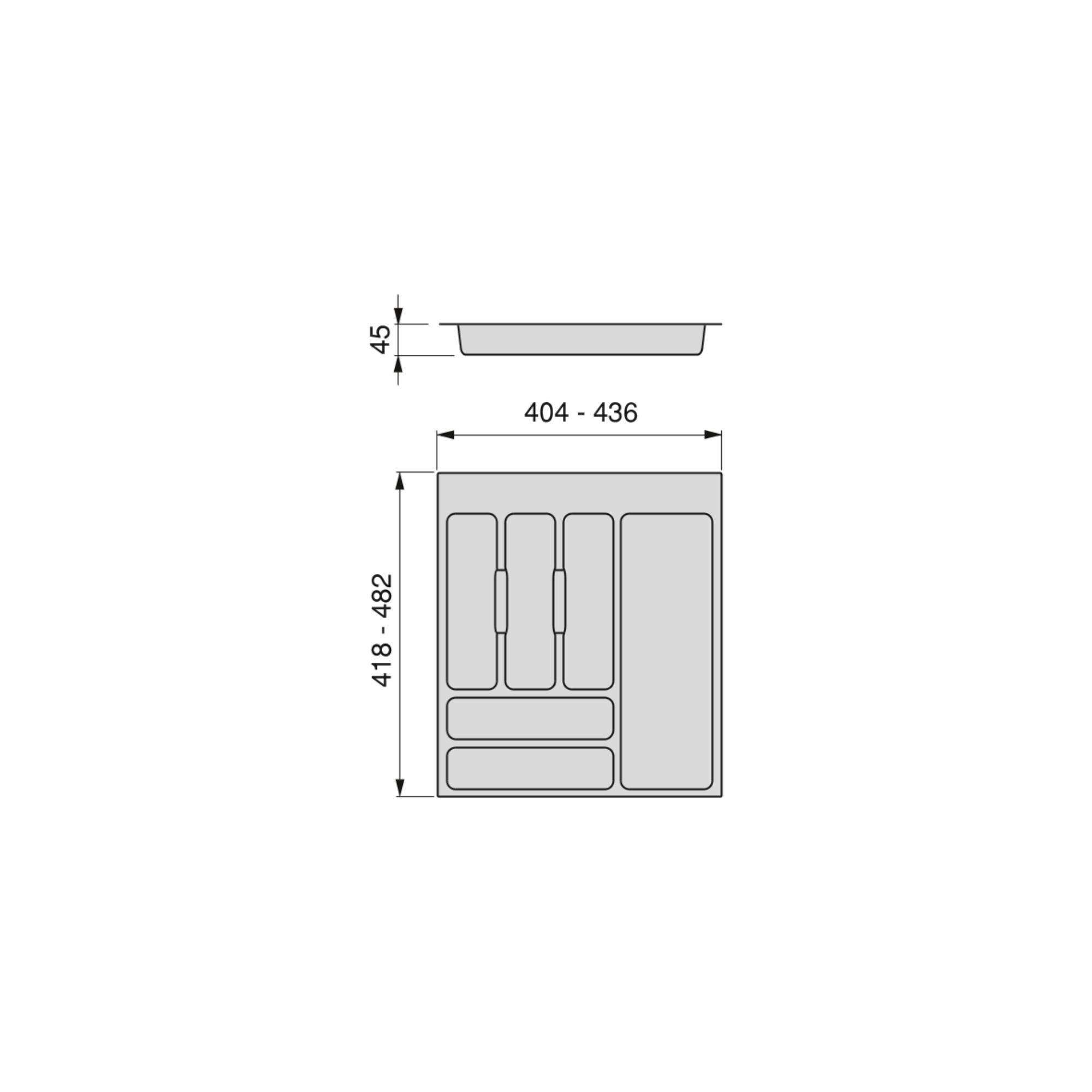 BESTECKEINSATZ Optima für Universalschublade, Modul 500mm, Kunststoff, Grau - Grau, Kunststoff (52/5/45cm) - EMUCA