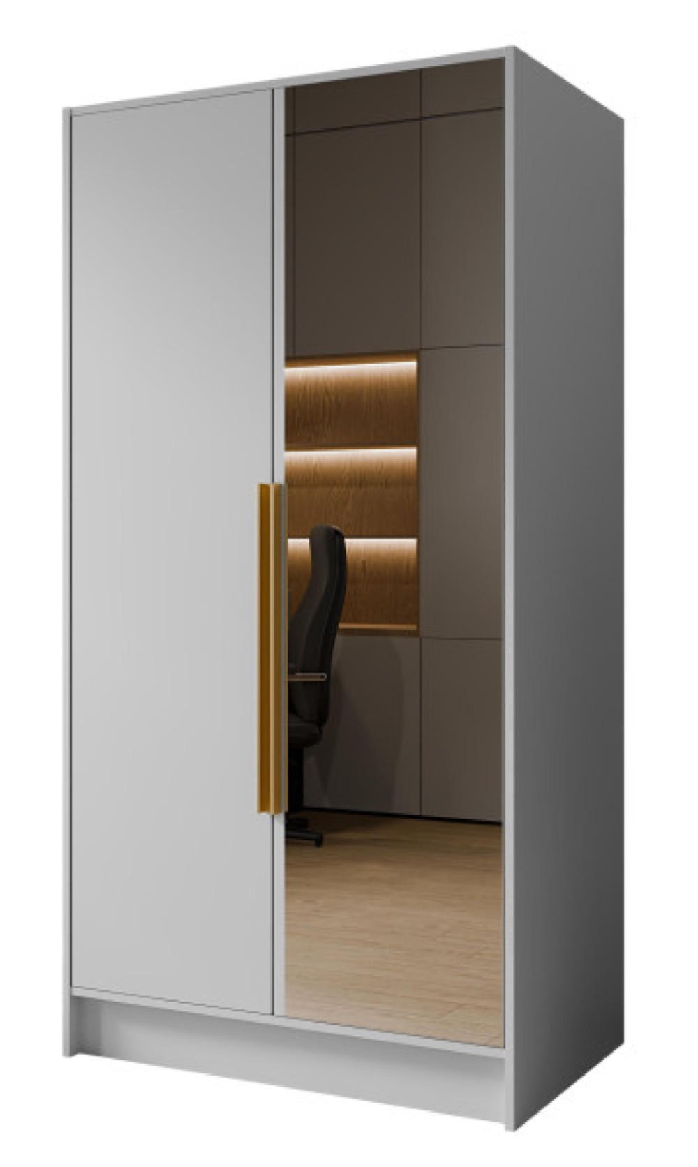 SCHRANK Weiß LUSO Mit Spiegel Und Goldenen Griffen 100 g - Goldfarben/Weiß, Holzwerkstoff (102/200/51cm) - Sepro Meble