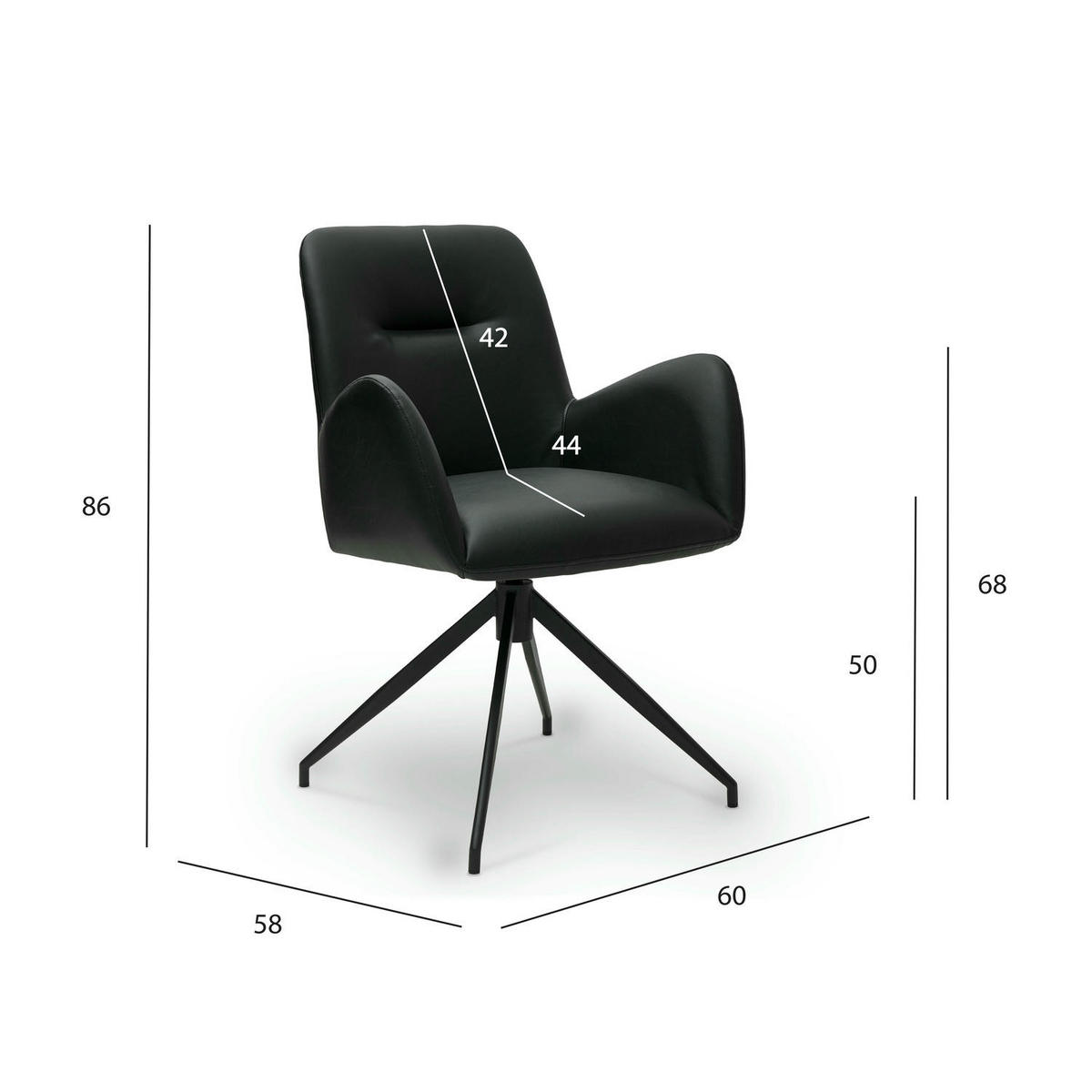 ARMLEHNSTUHL-SET 4 Stück in Kunstleder Schwarz - Schwarz, Textil/Metall (61/86/64cm) - Furnhouse