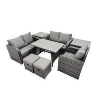 BALKONSET mit ESSTISCH SOFA Polyrattan Dunkelgrau 7-Sitzer - Dunkelgrau/Grau, Glas/Kunststoff - Fimous