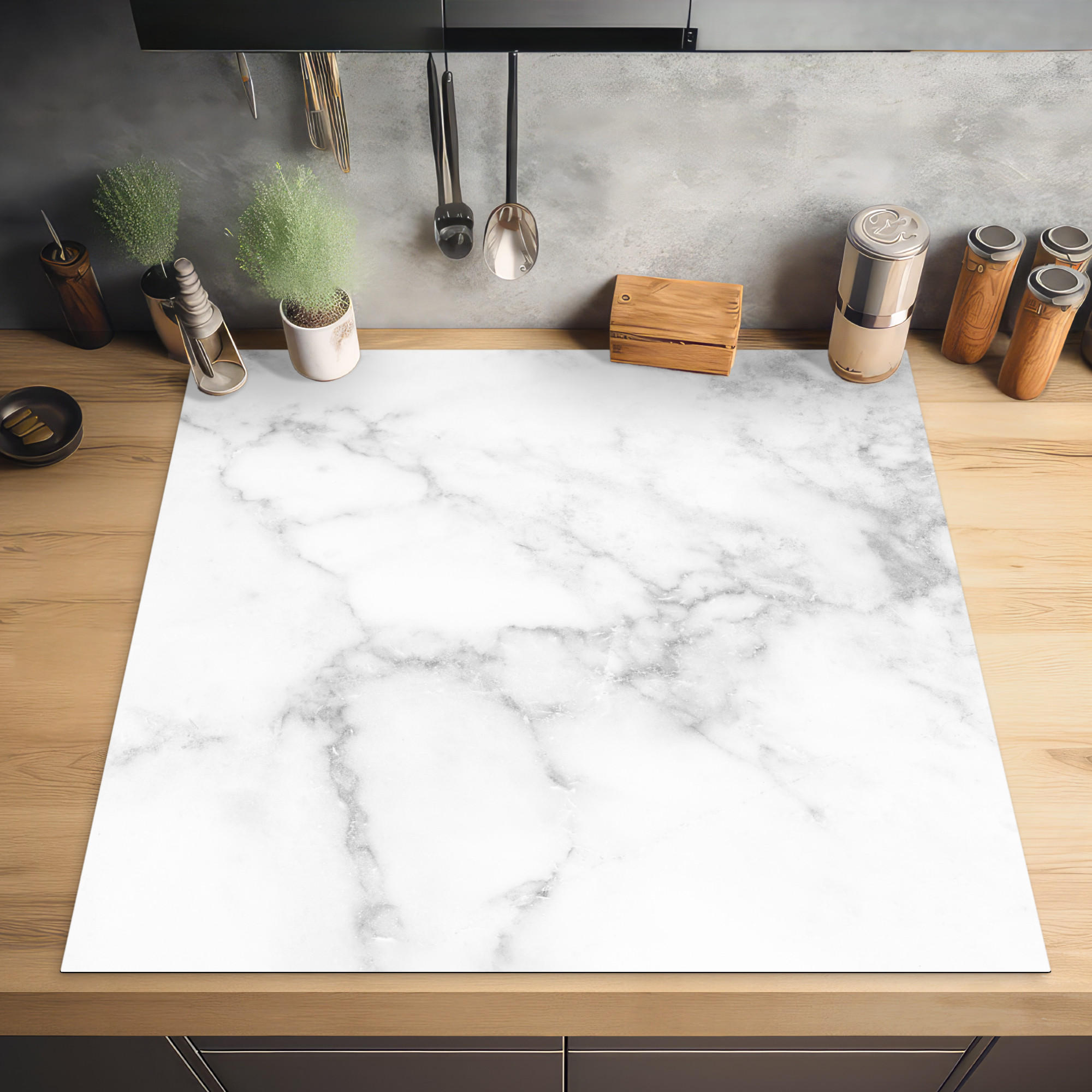 HERDABDECKPLATTE Marmor - Grau - Weiß - Strukturierter Marmor 78x78 cm - Weiß, Kunststoff (78/0.2/78cm) - MuchoWow