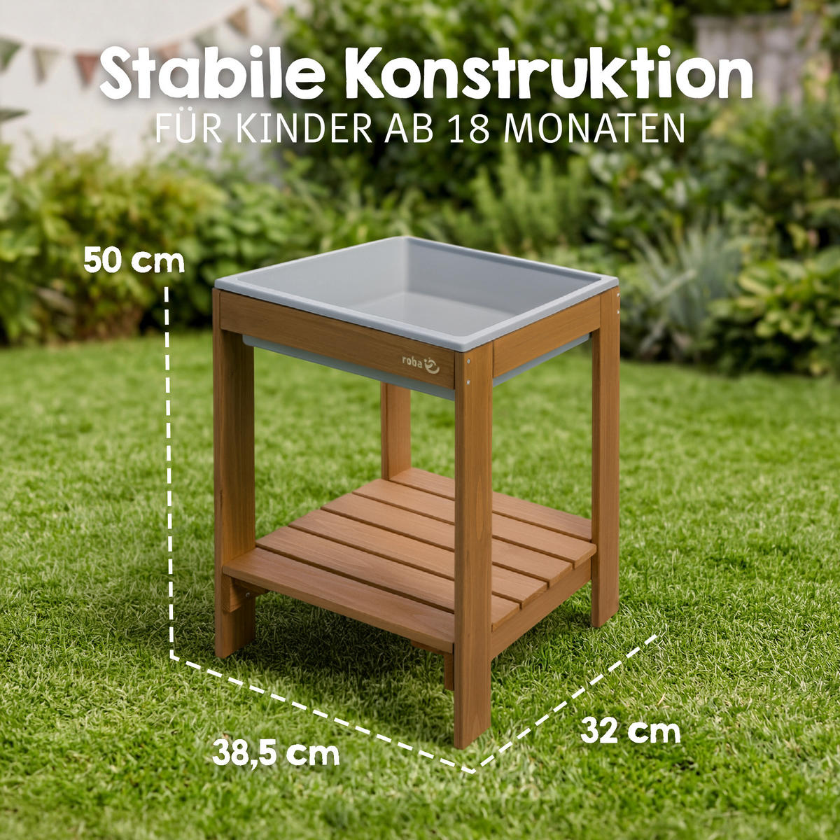 KÜLTÉRI JÁTSZÓASZTAL Tiny Outdoor+ teak - szürke, műanyag/fa (38.5/32cm) - Roba