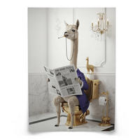 POSTER für WC Badezimmer LAMA mit Zeitung auf Toilette Abstraktion Glamour 20x30cm - Beige/Schwarz, Papier (20/30/30cm) - Muralo