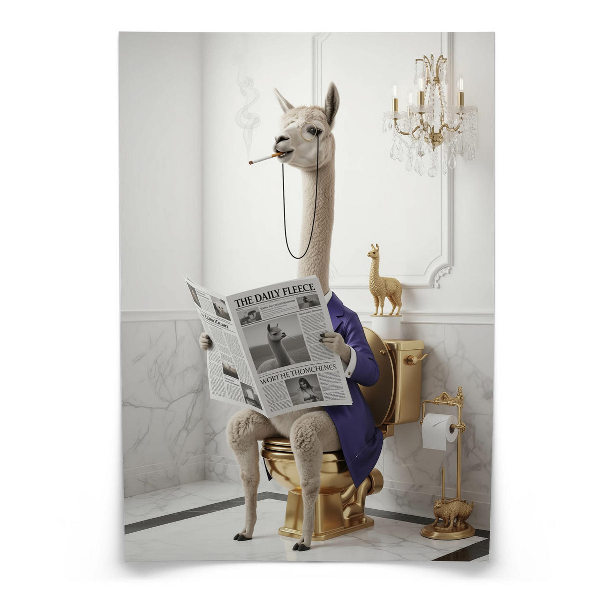 POSTER für WC Badezimmer LAMA mit Zeitung auf Toilette Abstraktion Glamour 20x30cm - Beige/Schwarz, Papier (20/30/30cm) - Muralo