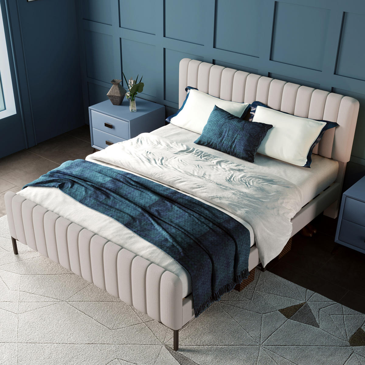 BETT mit verstellbarem Kopfteil 180x200 cm Leinen Gray+Beige - Grau, Metall (180/200cm) - Meubliv