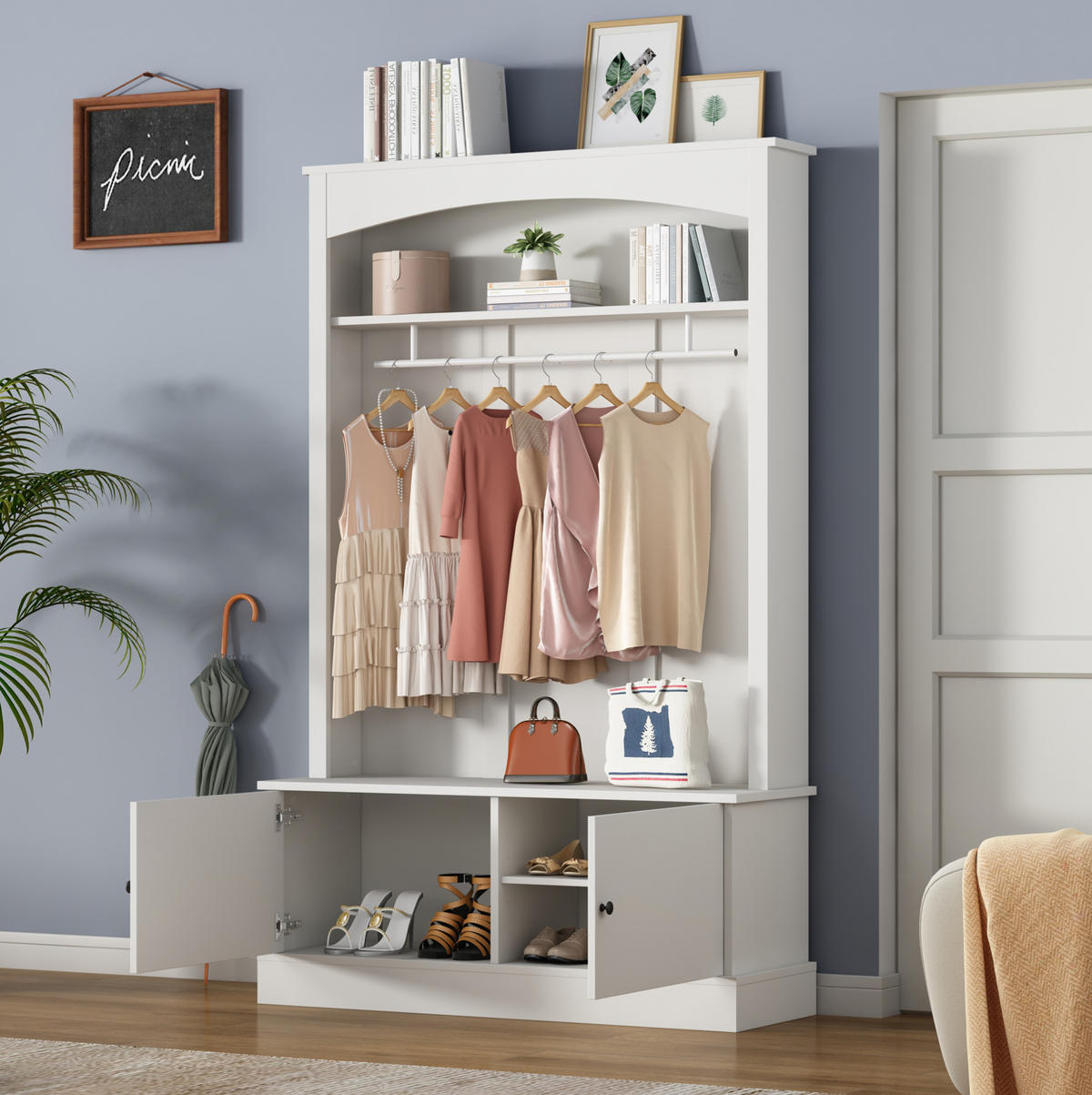 GARDEROBE 120/40/190 cm aus Spanplatte mit Schuhbank und verstellbaren Einlegeböden Weiß - Weiß, Holzwerkstoff (120/190/40cm) - Modenvie