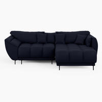 ECKSOFA LEGRO Rechts Blau Velours Pet Friendly L-Form Couch mit Schlaffunktion & Bettkasten - Blau/Schwarz, Holz (285/180cm) - Barchello