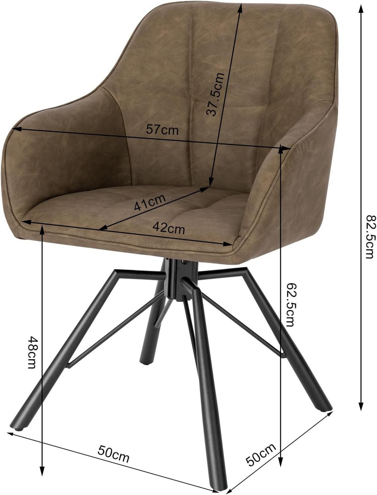 ESSZIMMERSTUHL 2er-Set, drehbar, Kunstlederbezug, Braun - Schwarz/Braun, Kunststoff/Metall (57/82.5/50cm) - Woltu