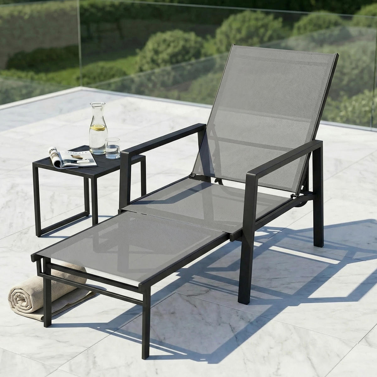 SONNENLIEGE Klappbare mit ausziehbarer Fußstütze 5-fach verstellbarer Rückenlehne,185*63*55 cm - Dunkelgrau, Metall (63/55/185cm) - Vallsero