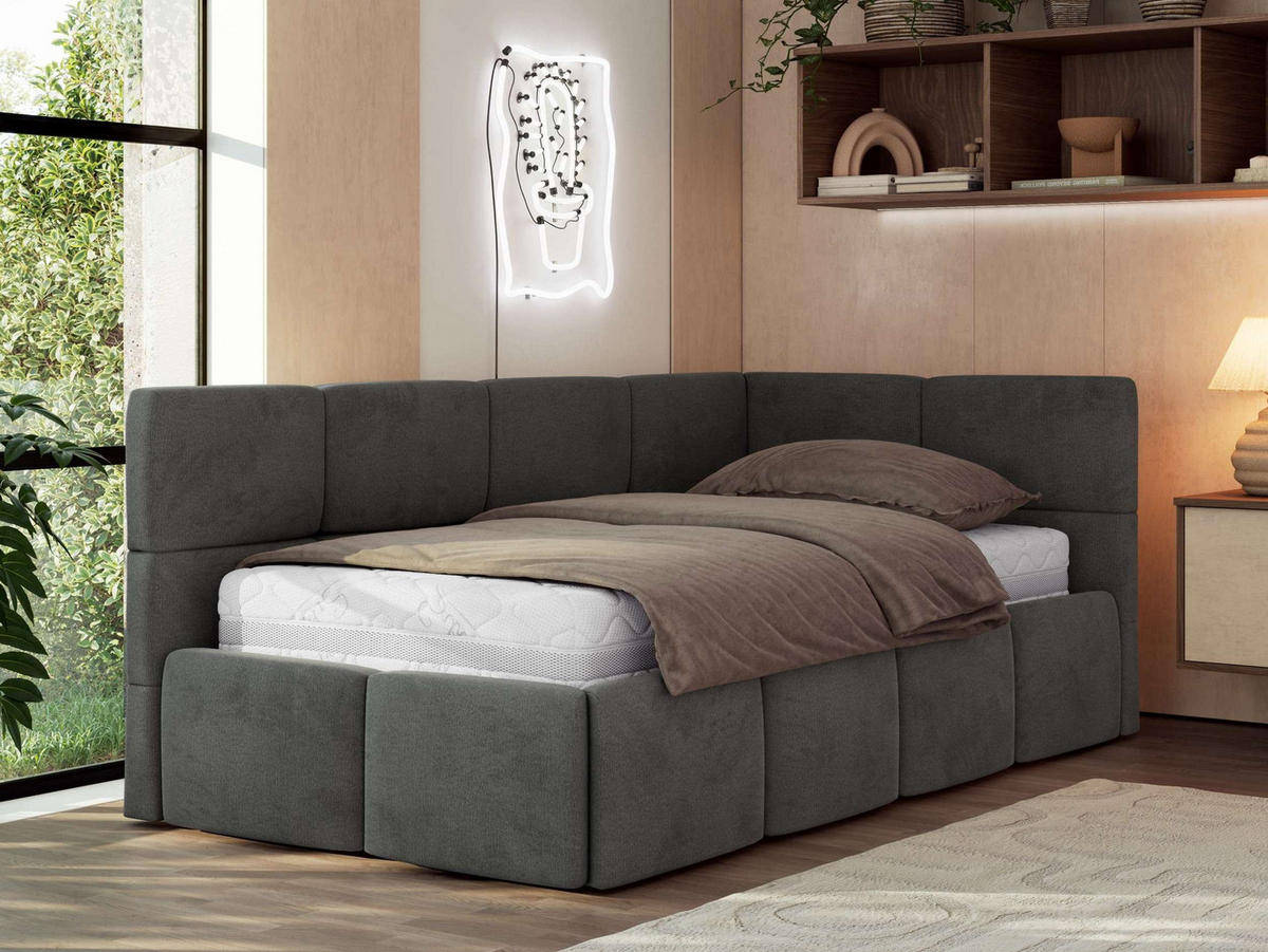 JUGENDBETT ARVO 90/200 - Dunkelgrau Velvet - Multipocket-Matratze - Rechts Seite - Dunkelgrau, Textil (90/200cm) - MKS