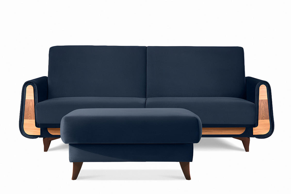 HOCKER GUSTAVO Velours, Dunkelbau - Dunkelblau, Holz/Holzwerkstoff (92/49/92cm) - KONSIMO®