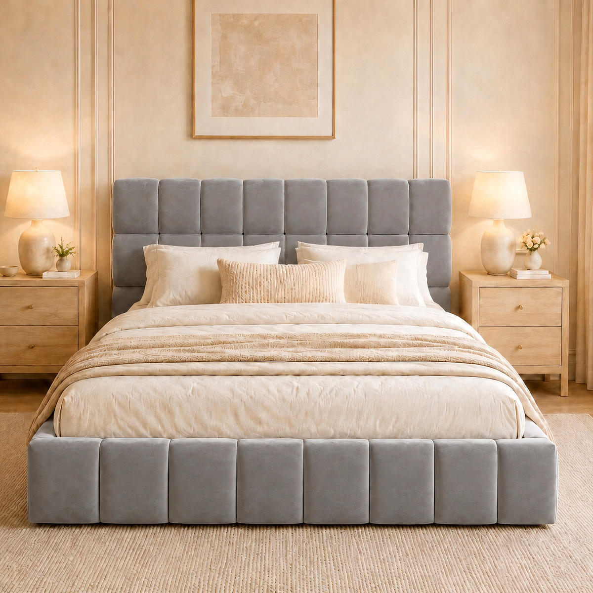 POLSTERBETT 140/200 cm in Grau mit Samtbezug und eingelassener Matratze - Grau, Holzwerkstoff/Textil (140/200cm) - WISHDOR