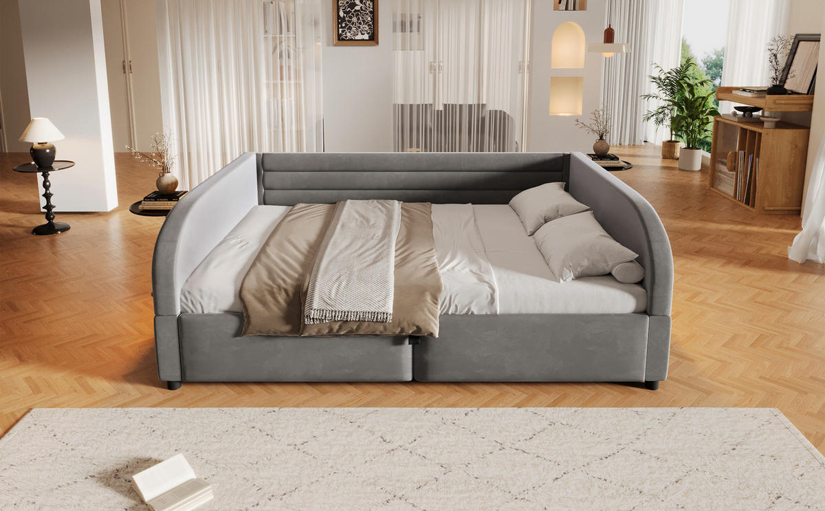 ČALOUNĚNÁ POSTEL 140/200 cm v šedé barvě s úložným prostorem a RGB LED - šedá, kov/kompozitní dřevo (140/200cm) - CHICFURN