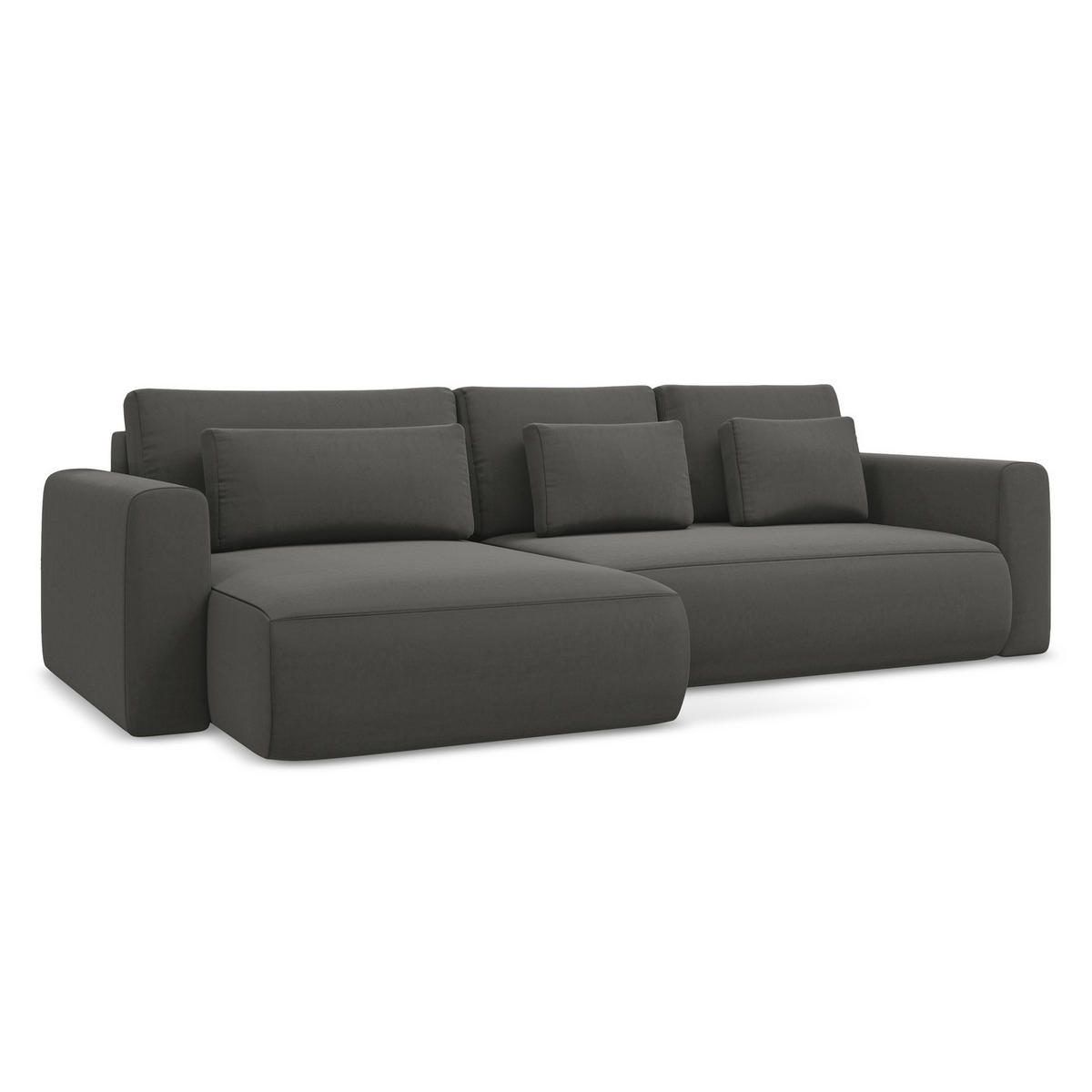 ECKSOFA mit Schlaffunktion Samt Stoff Grau - Dunkelgrau/Schwarz, Kunststoff/Textil (149/278cm) - LaMiaSofa