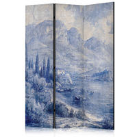 PARAVENT Einseitig Bedruckter 3-tlg 135x172 cm Comer See Vintage - Blau, Holz/Textil (135/172/3cm) - Muralo