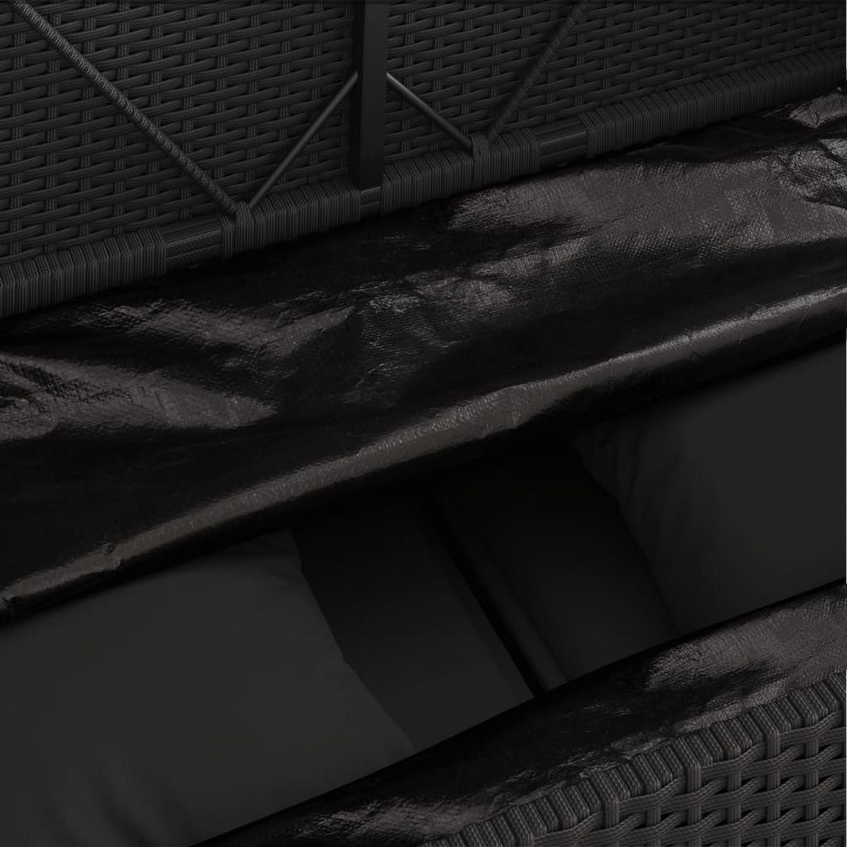 GARTENBANK mit Stauraum und Svhwarz Kissen, 113/61/87 cm, aus Poly Rattan und Stahl, Schwarz - Schwarz, Kunststoff (61/87/113cm) - vidaXL