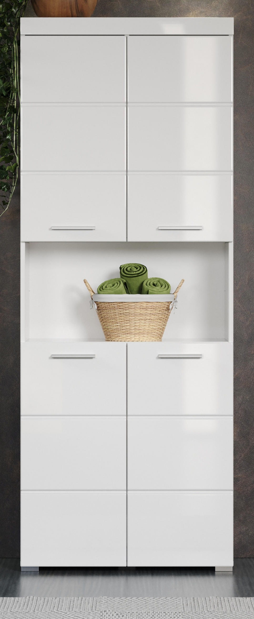 HOCHSCHRANK weiß Hochglanz 73 x 190 cm, Badschrank mit viel Stauraum - Weiß, Holzwerkstoff/Kunststoff (73/190/31cm) - Top.Furn