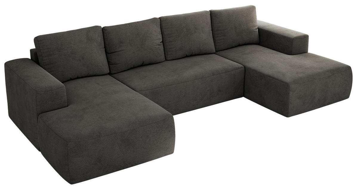 WOHNLANDSCHAFT TRENTINO U Dunkelgrau Velvet - Dunkelgrau, Textil (334/91/163cm) - MKS