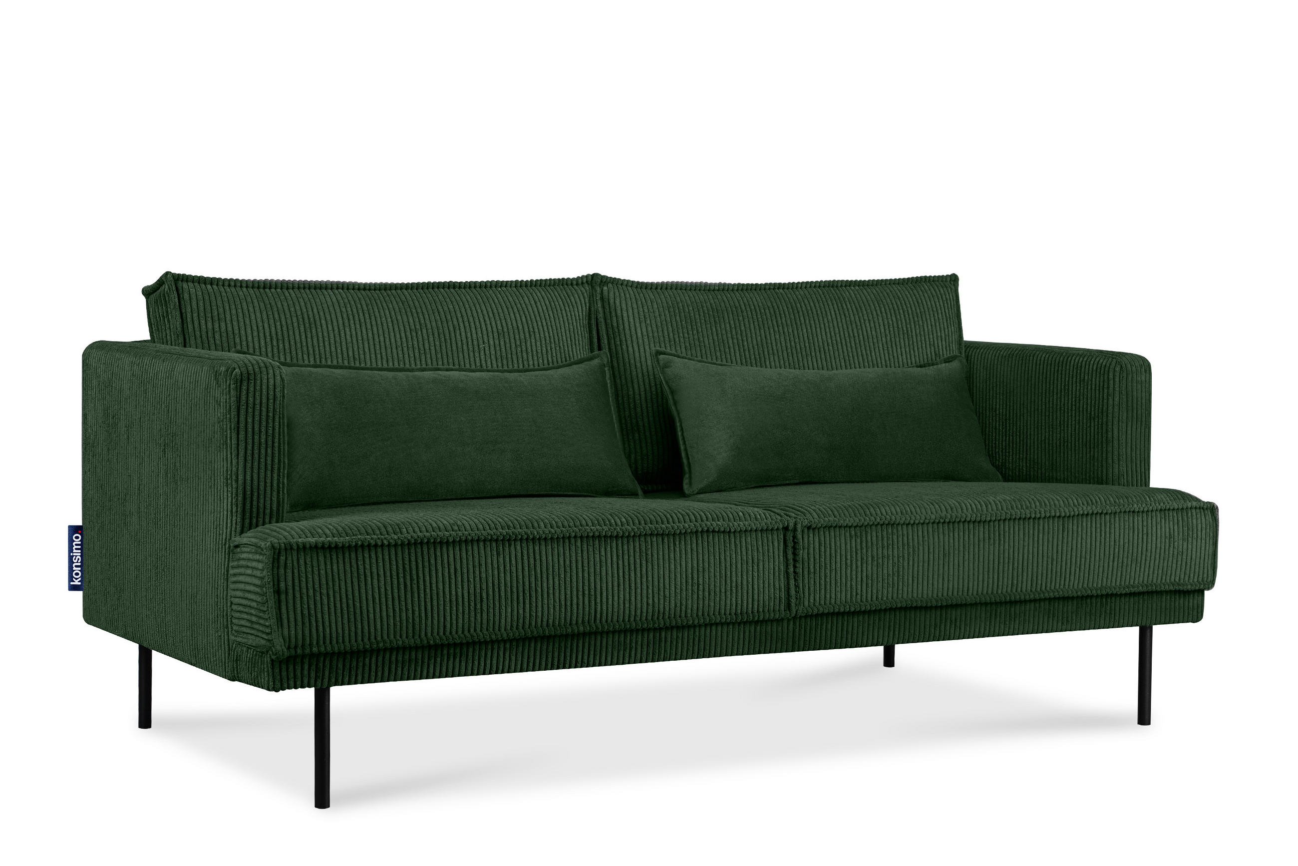 3-SITZER-SOFA GANZO 2 Kissen inklusive, Cord-Stoff, dunkelgrün - Dunkelgrün/Schwarz, Textil/Metall (193/84/92cm) - KONSIMO®