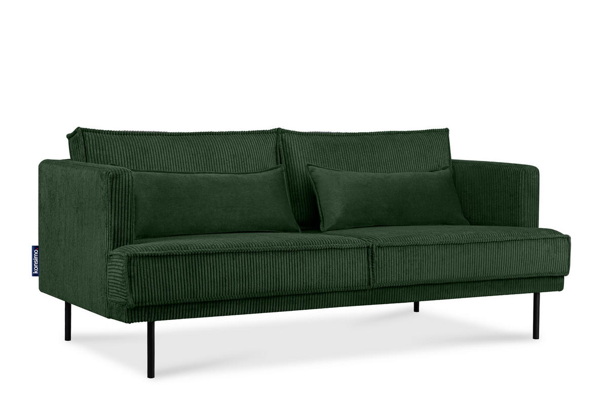 3-SITZER-SOFA GANZO 2 Kissen inklusive, Cord-Stoff, dunkelgrün - Dunkelgrün/Schwarz, Textil/Metall (193/84/92cm) - KONSIMO®