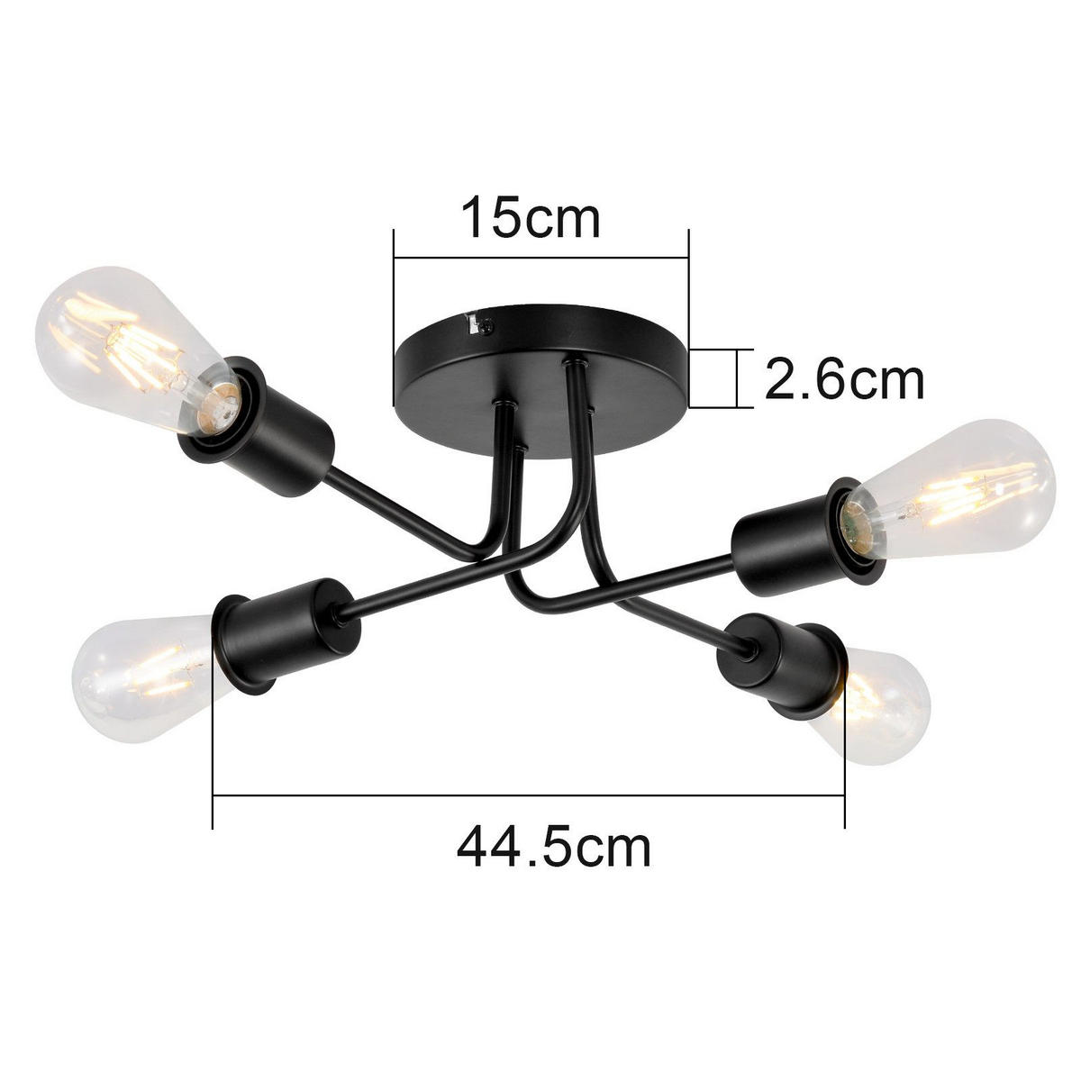 DECKENLEUCHTE Mandeville 44.5/44.5/14.5 cm - Schwarz, Metall (44.5/44.5/14.5cm) - Nettlife