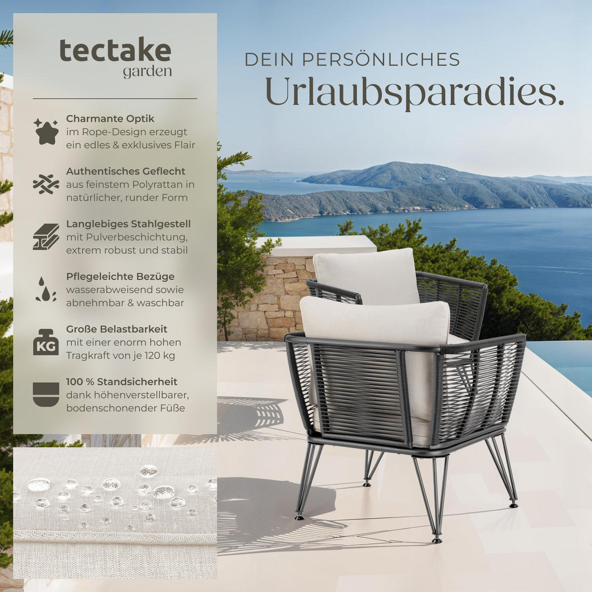 GARTEN-LOUNGESESSEL Sundo,75,5 x 67 x 71 cm,anthrazit - Anthrazit, Textil (75.5/71/67cm) - tectake