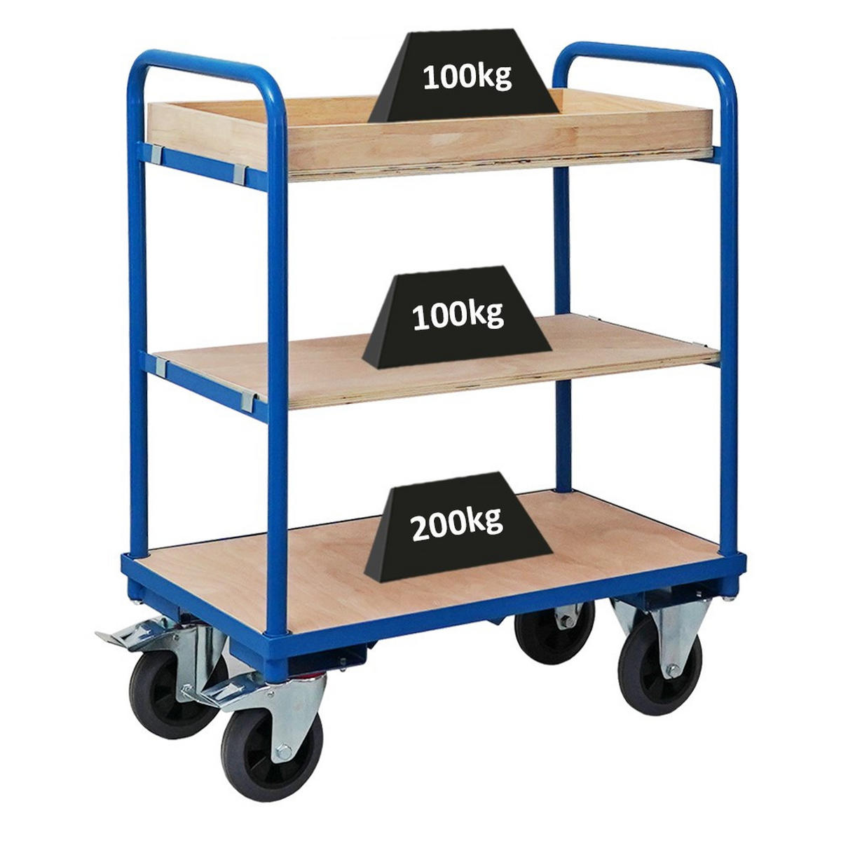 TISCHWAGEN mit 3 Etagen 102x50x97cm Traglast 450kg Lichtblau - Hellblau, Metall (97/50/102cm) - PROREGAL