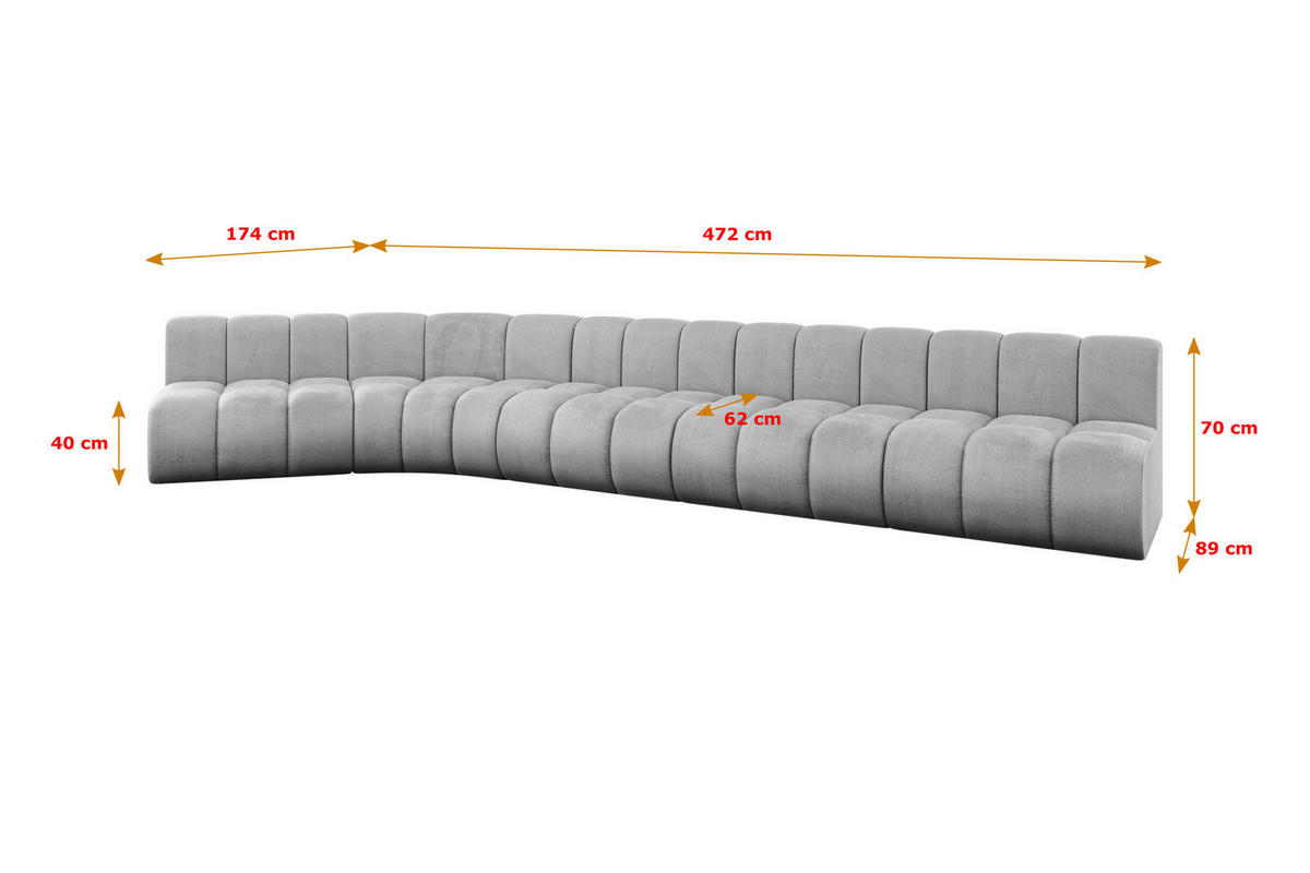 ECKSOFA modulares Sofa Montra-L3 - 472x174x70 cm Grau - Hellgrau, Holzwerkstoff/Textil (472/174cm) - ALTDECOR