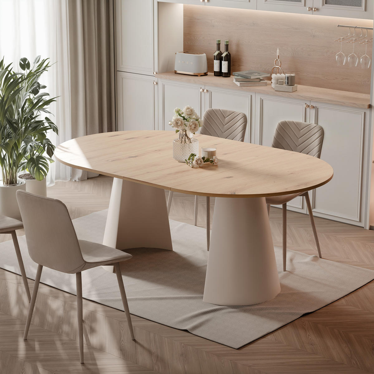 AUSZIEHTISCH BASE 120-196/76 cm, Kaschmir / Artisan-Eiche - Kaschmir/Eiche Artisan, Holzwerkstoff/Metall (120/120/76cm) - Idohome