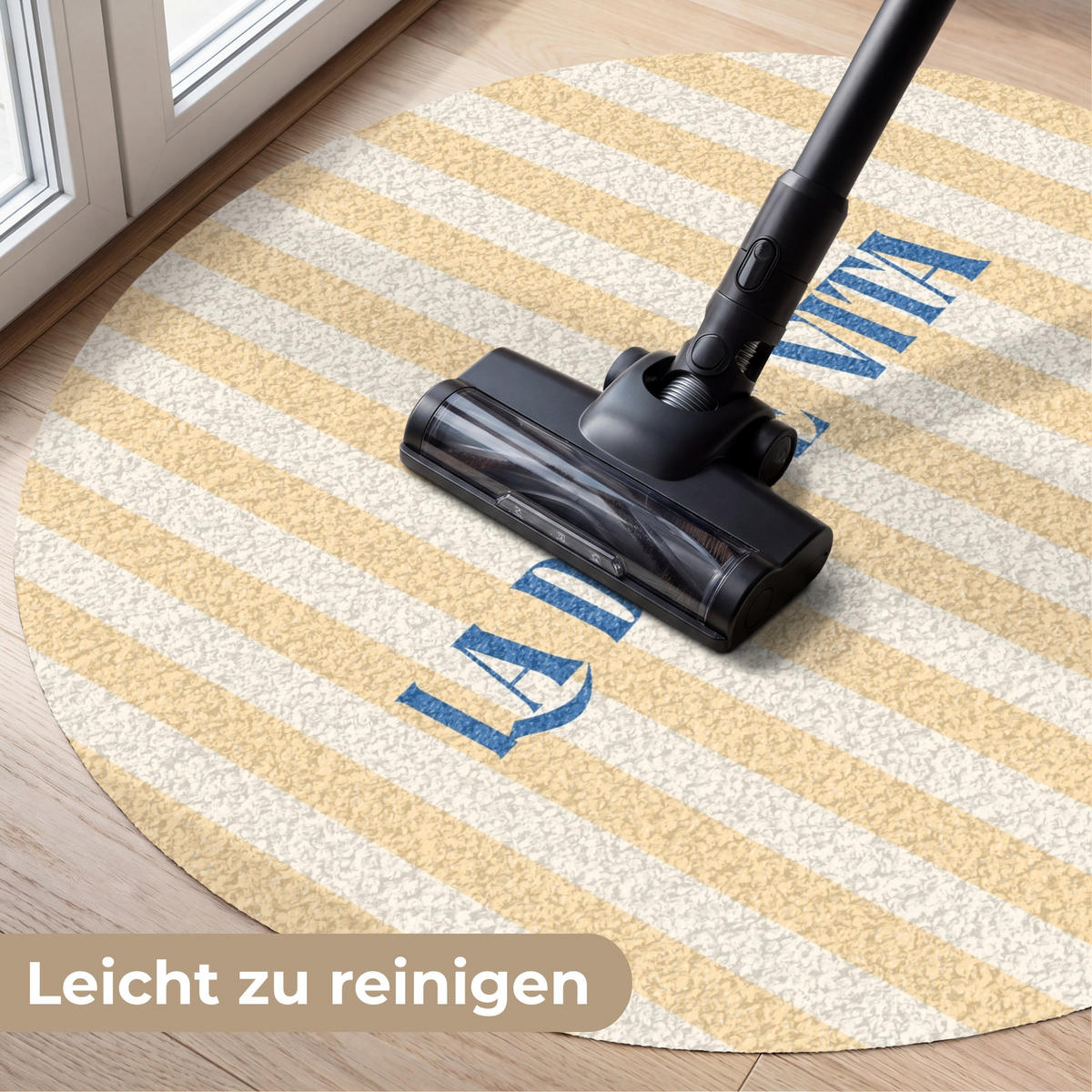 FUSSMATTE Blau – Gelb – Streifen – La Dolce Vita 90x90 cm - Hellgelb, Kunststoff (90/0.4cm) - MuchoWow