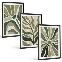 BILDER SET 3er Set - 40x60 cm Schwarzer Rahmen - Grüne und beige Pflanzenmuster - Schwarz, Kunststoff (40/60cm) - TULUP