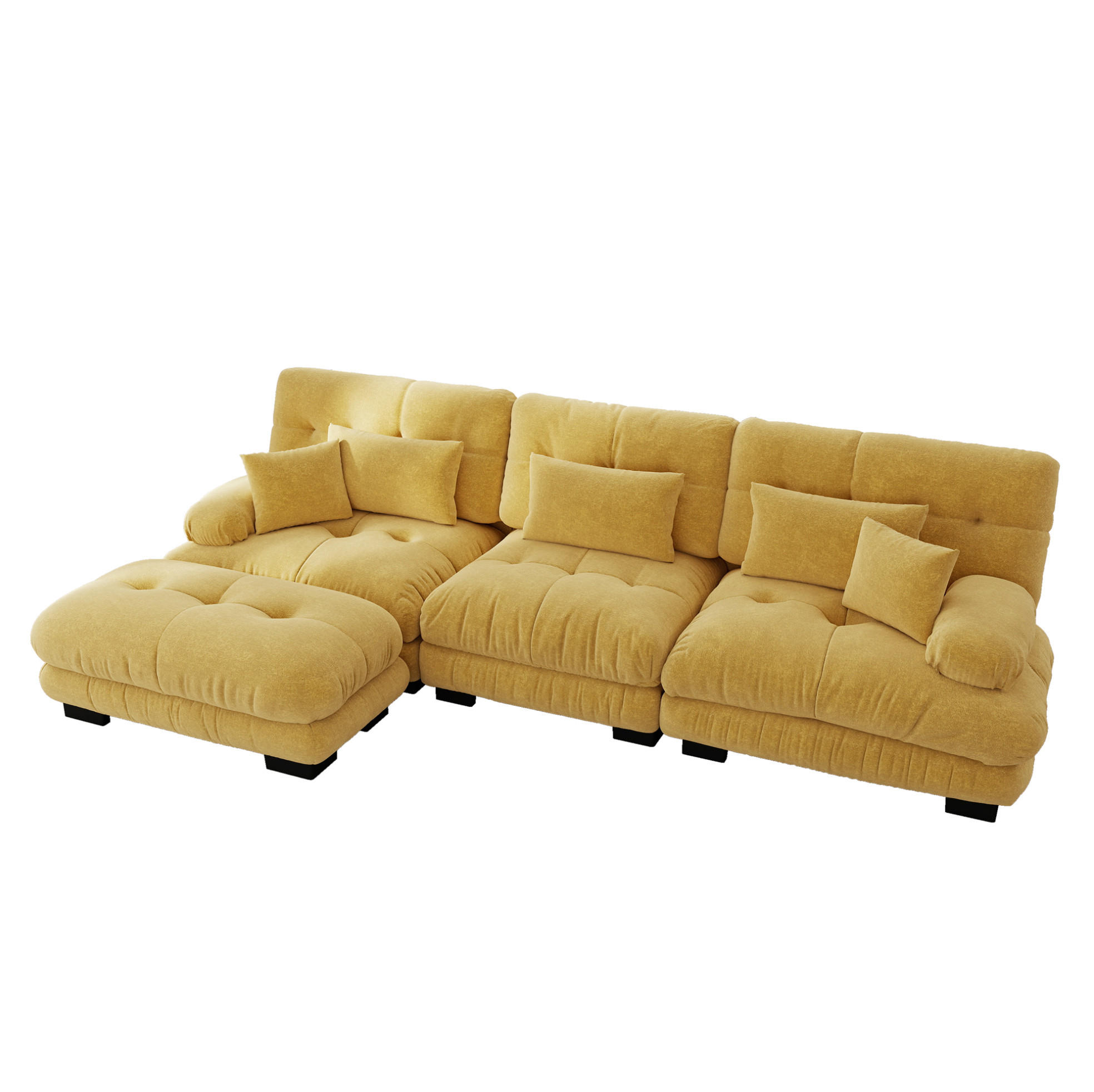 ECKSOFA 313/145/81 cm ggelb aus Chenille mit beweglichen Ottomane und tiefem Sitzkomfort - Gelb, Textil (145/313cm) - OKWISH