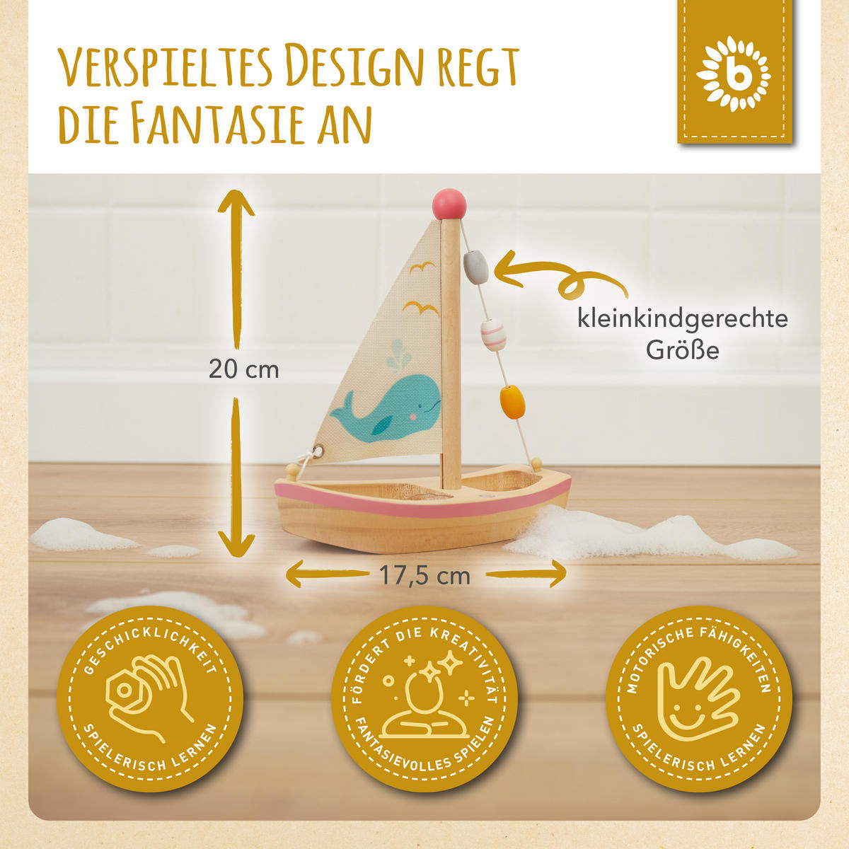 SEGELBOOT Badewanne - ab 12 Monate - Weiß, Holz (8.8/17.5cm) - Bieco Spielwaren