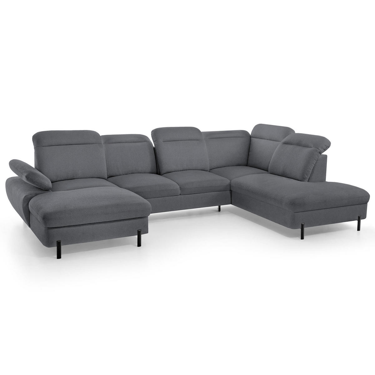 SEDACÍ SOUPRAVA Sora U s funkcí spaní, nastavitelnou hloubkou sedu, opěrkami hlavy a područkou, 365 cm, antracitová, levá - černá/antracitová, textil (365/107/235cm) - Beautysofa