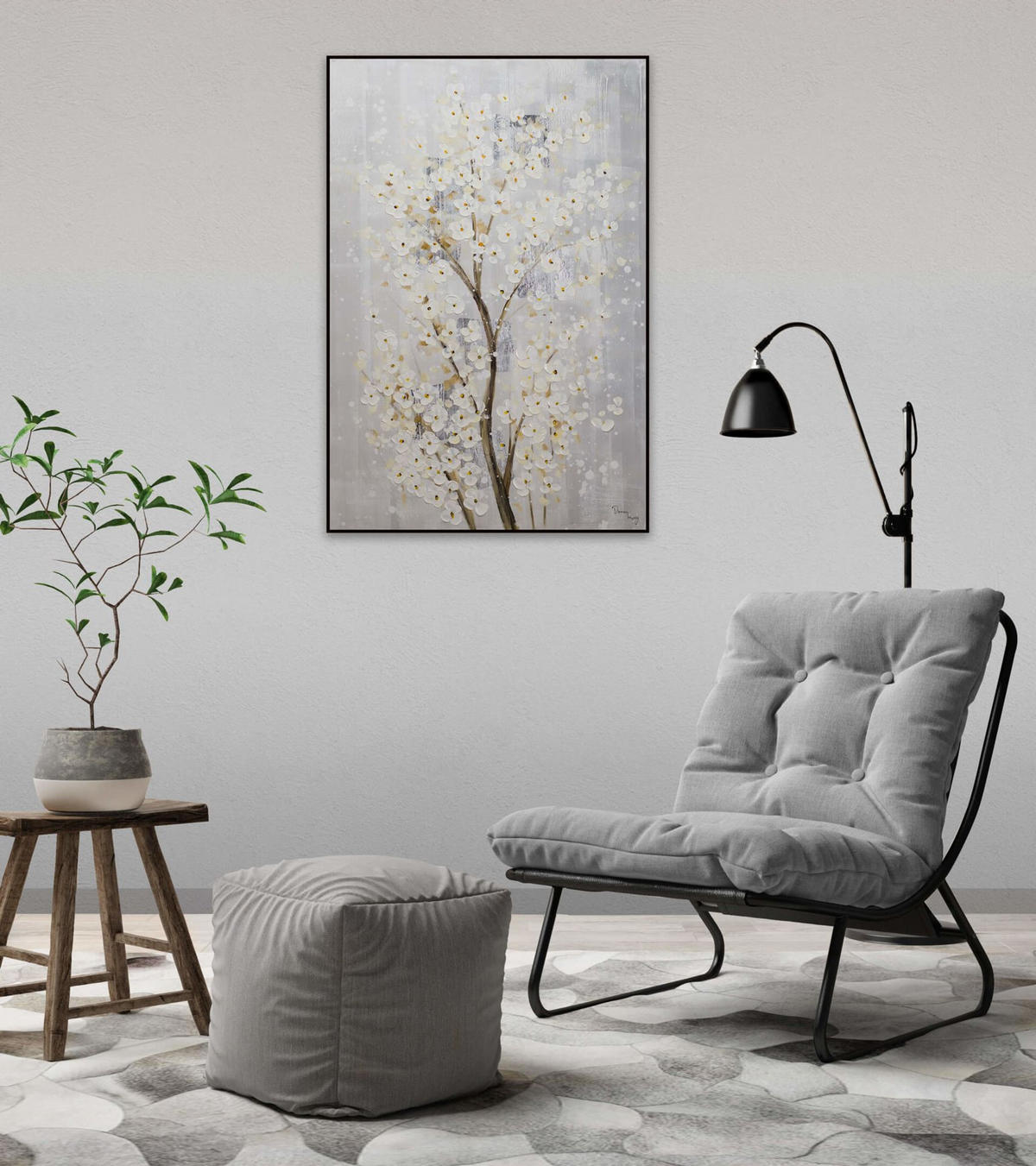 ACRYLBILD HANDGEMALT 80/120 cm - Weiß/Braun, Holz/Textil (2.06/120cm) - KUNSTLOFT