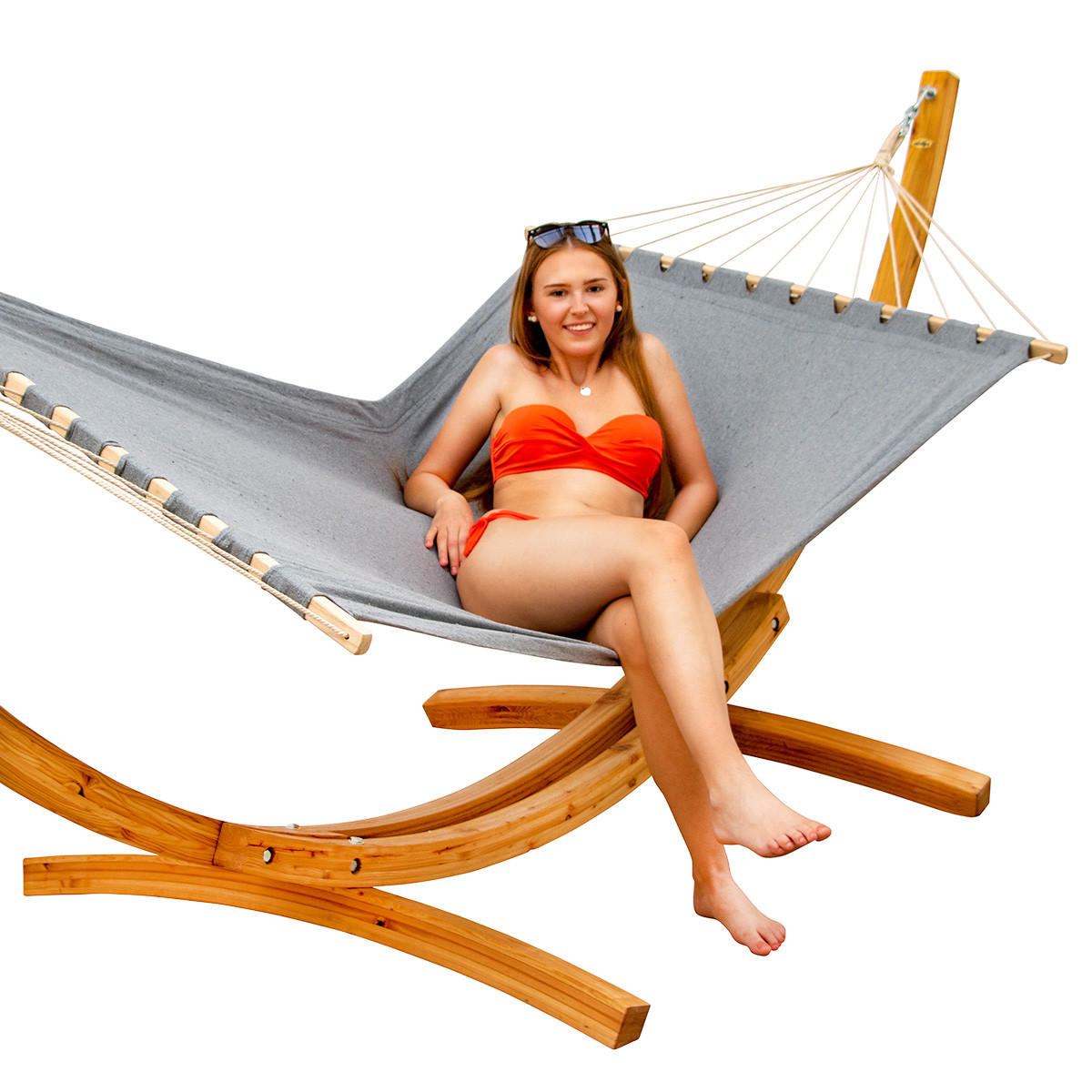 XXL-HÄNGEMATTE mit Holzgestell bis 150kg, 325/120cm, Grau - Grau, Holz (120/2.5/325cm) - Amanka