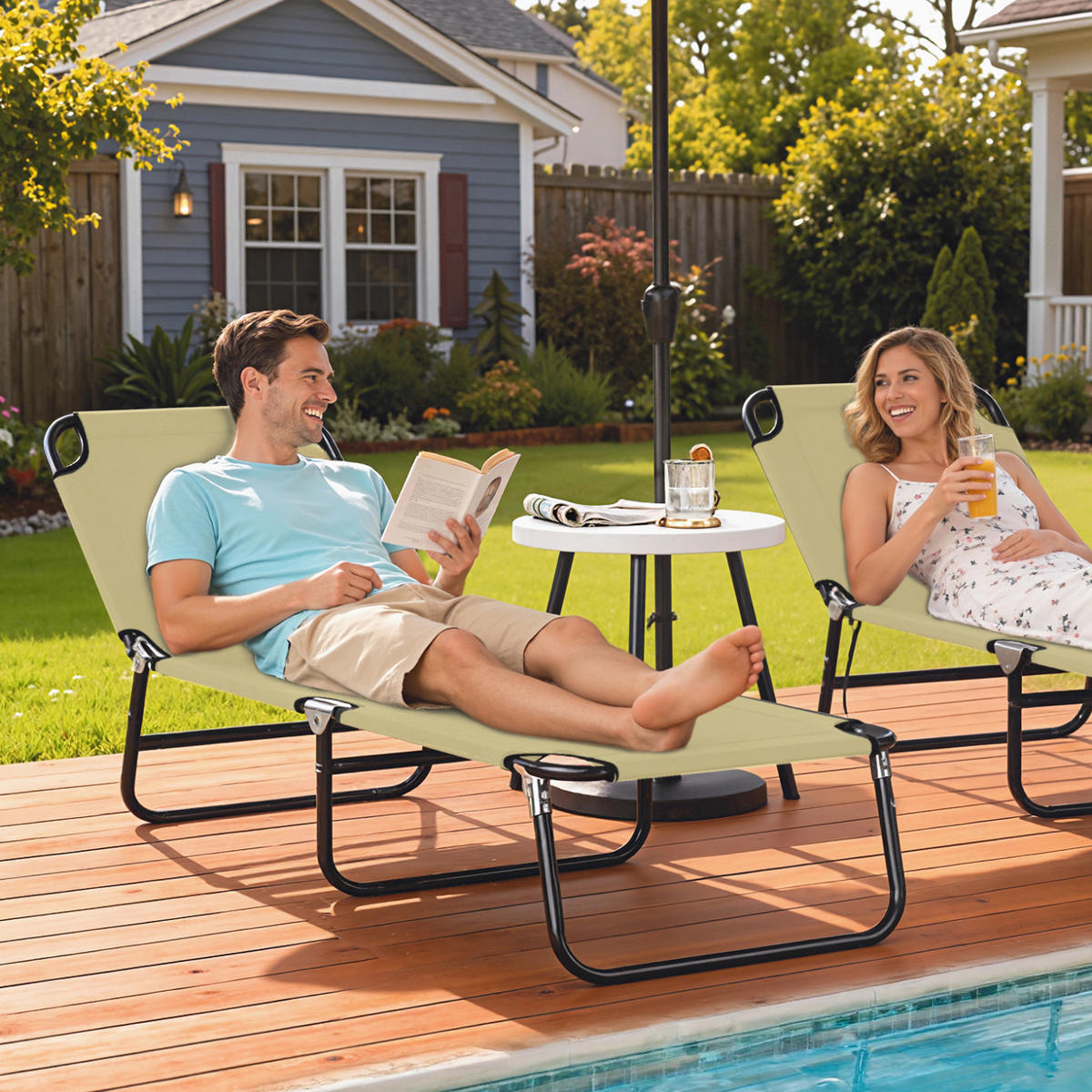 SONNENLIEGE, Gartenliege mit verstellbarer Rückenlehne für Garten, Balkon - Grau, Textil/Metall (56/28/188cm) - Outsunny