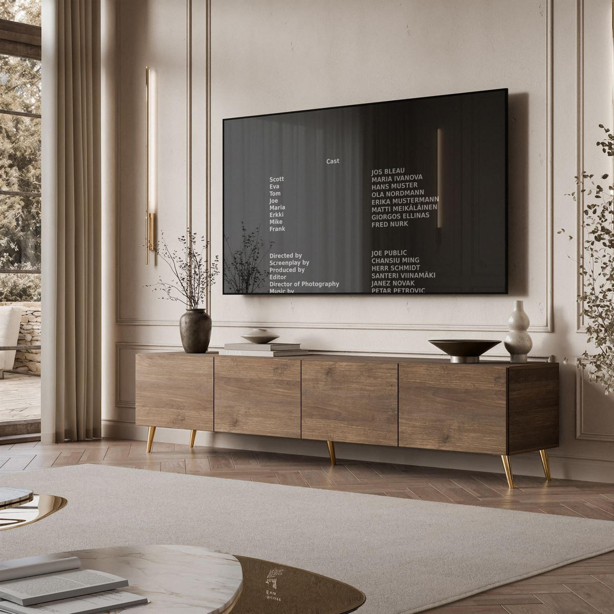 TV-UNIT COLGANTE in Nussbaum, 200 cm, auf hohen Füßen LED - Nussbaumfarben, Holzwerkstoff (200/49/40cm) - Lookway