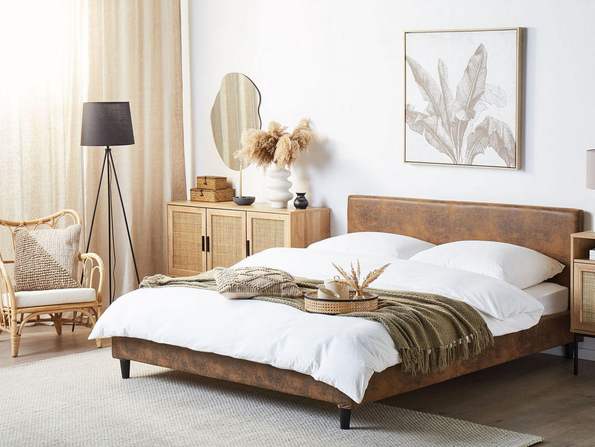POLSTERBETT 160/200cm Braun Fitou - Braun, Textil (160/200cm) - Beliani