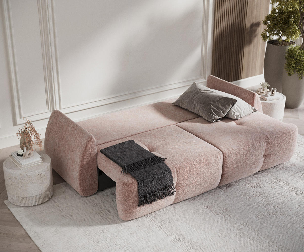 SCHLAFSOFA Loca Rosa Chenille - Schwarz/Rosa, Holz/Holzwerkstoff (248/92/103cm) - Maison de Reve