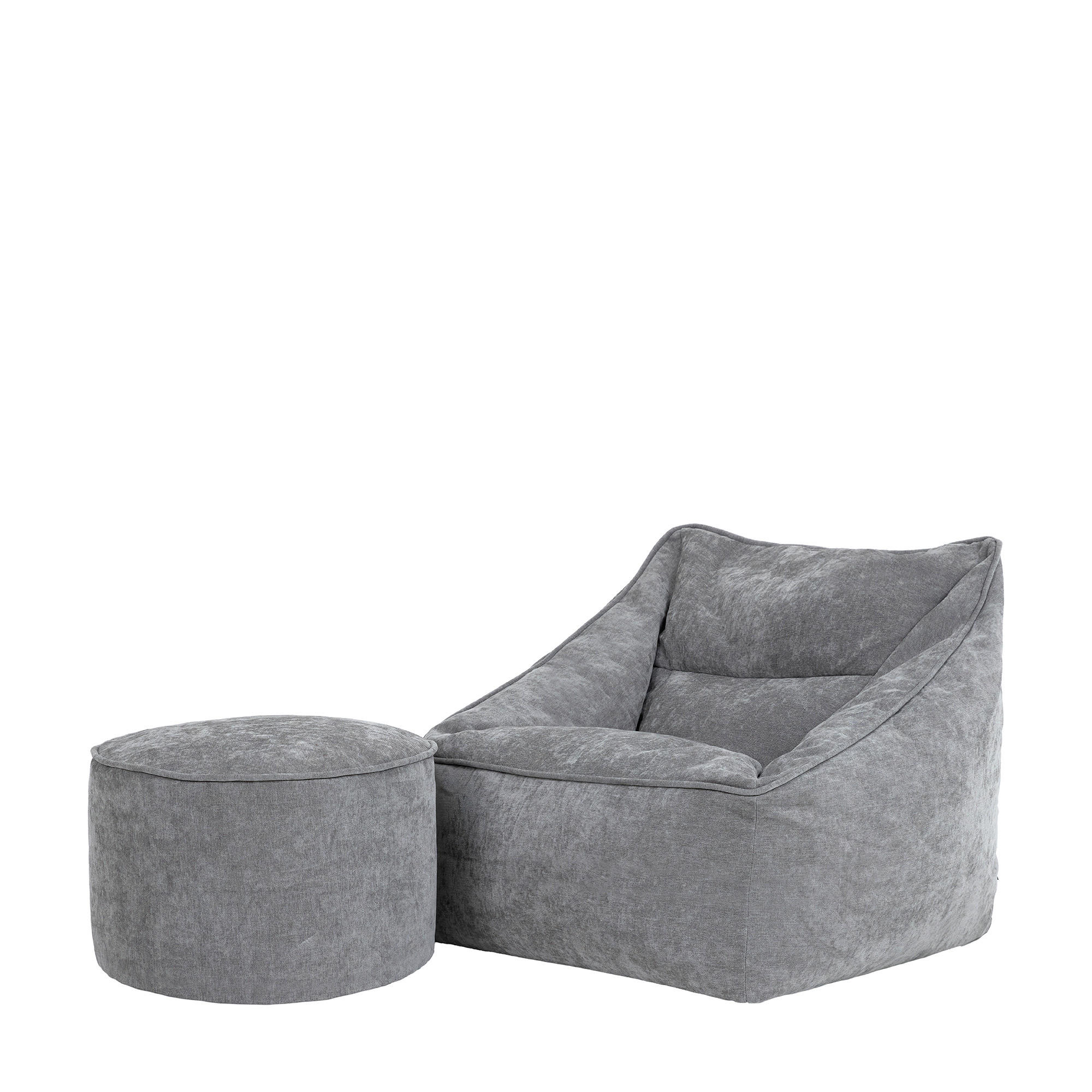 SITZSACK Chenille-Sessel icon Natalia und Fußhocker-Sitzsack Milano im 2-teiligen Set, grau - Grau, Kunststoff/Textil (100/80/88cm) - icon