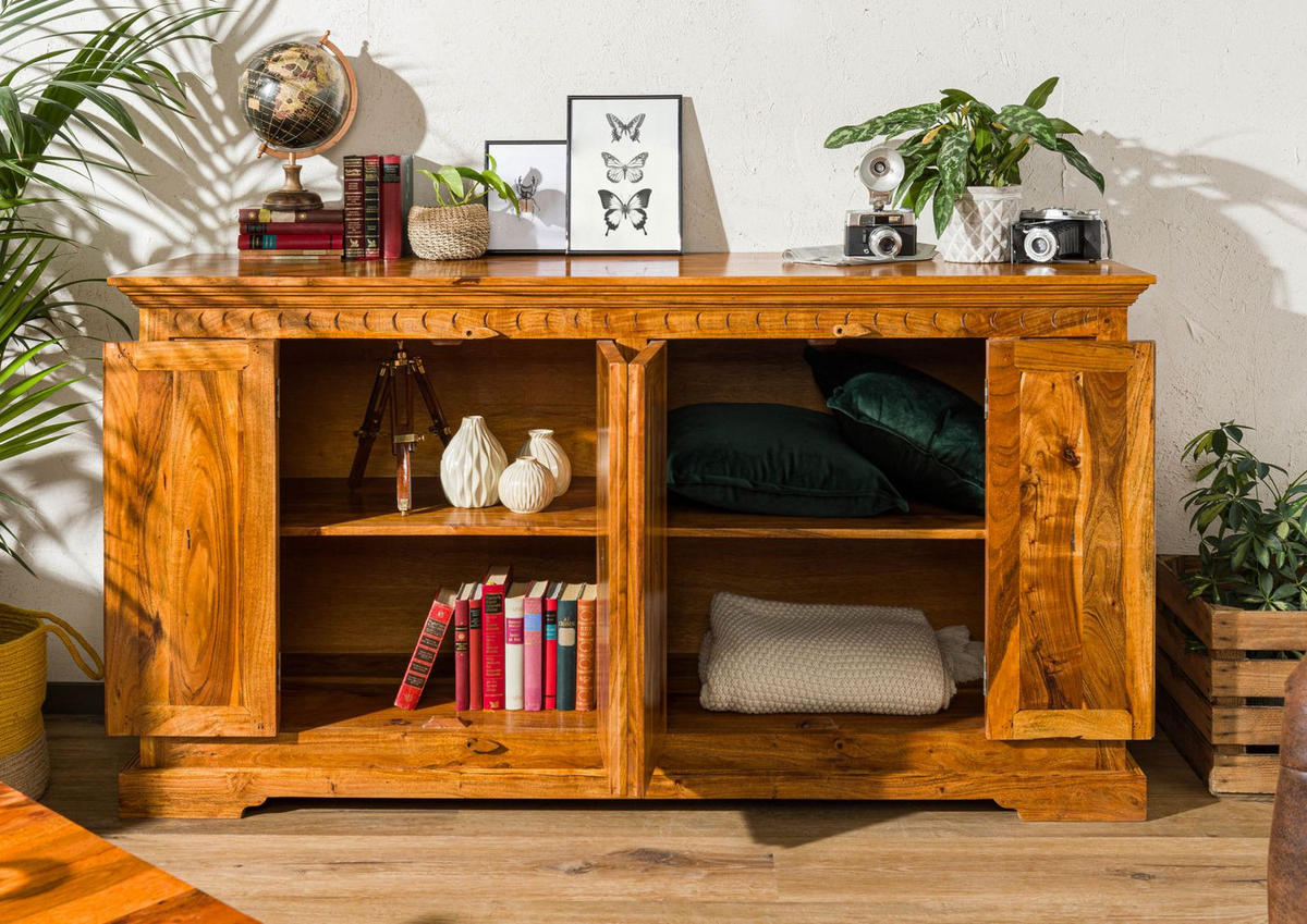 SIDEBOARD Akazie 171x50x90 honig lackiert OXFORD #0403 - Braun, Holz (171/90/50cm) - Massivmoebel24