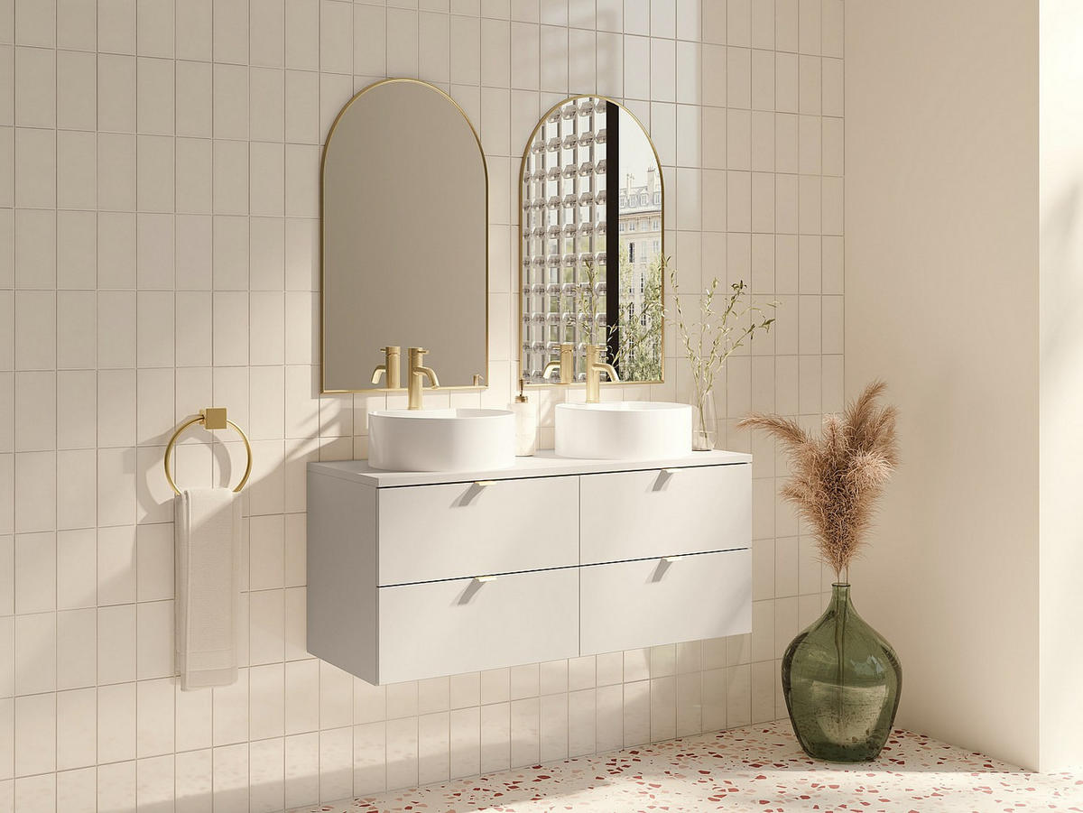 DOPPELWASCHTISCH - 120 cm x 46 cm - holz - beige Lavena - Weiß, Holz (120/50/46cm) - Vente-Unique