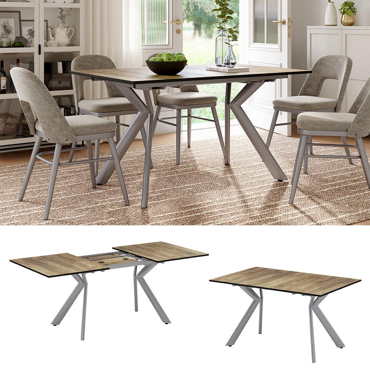 JÍDELNÍ STŮL Trill Rustikální dub/šedá - divoký dub, kompozitní dřevo (90/140/76cm) - Vicco