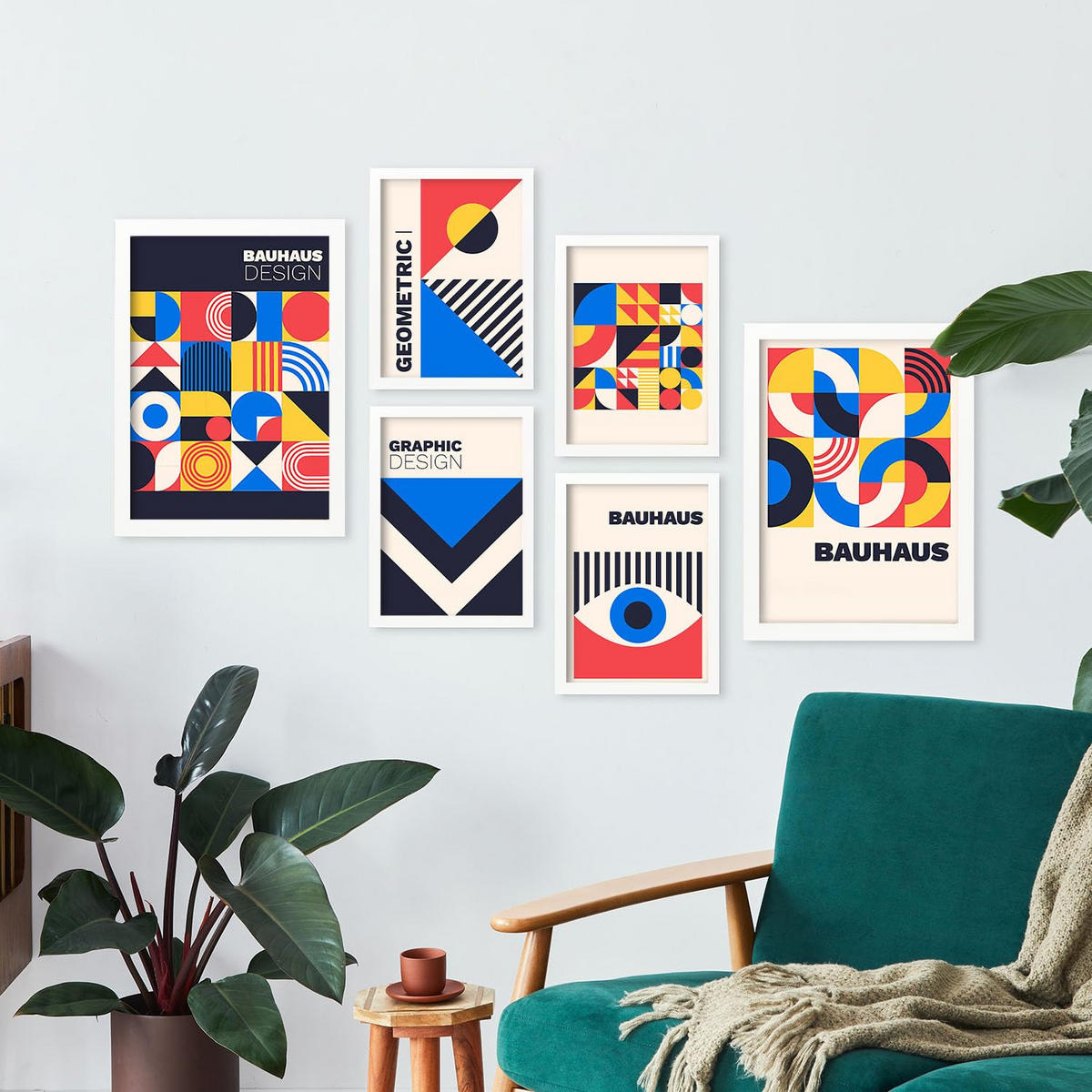 POSTER Set Mit 6 Drucken Im Bauhaus 6 Geometrische Designkollektion Drucke Mit Frames Ästhetische Dekorative Rahmen Für Zuhause A3 & A4 Weißer Rahmen - Weiß, Papier (29/3cm) - Nacnic