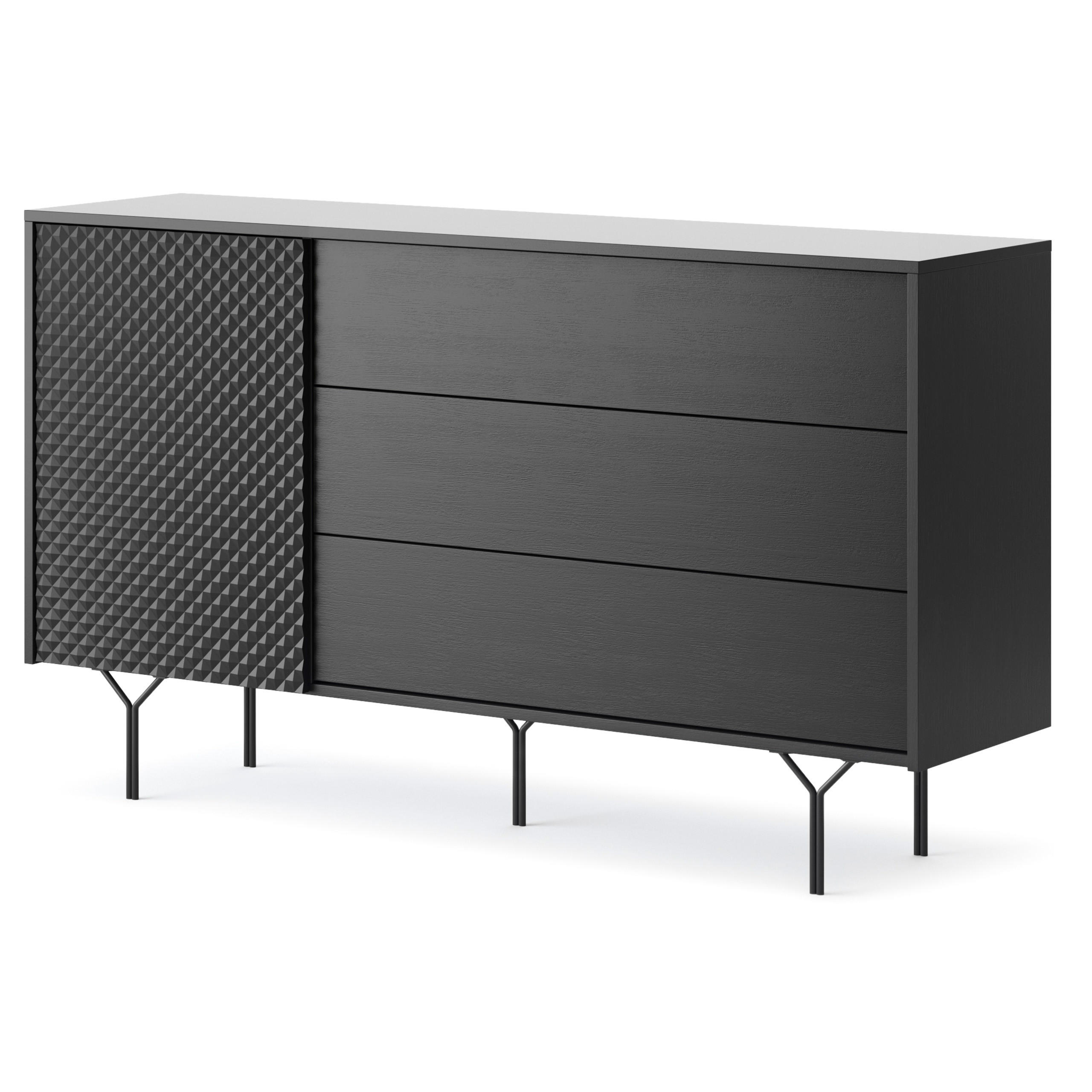SIDEBOARD NEROCCI 144/83/38 cm mit 3 Schubladen 1 Türen Schwarz - Schwarz, Holzwerkstoff (144/83/38cm) - MASSENO