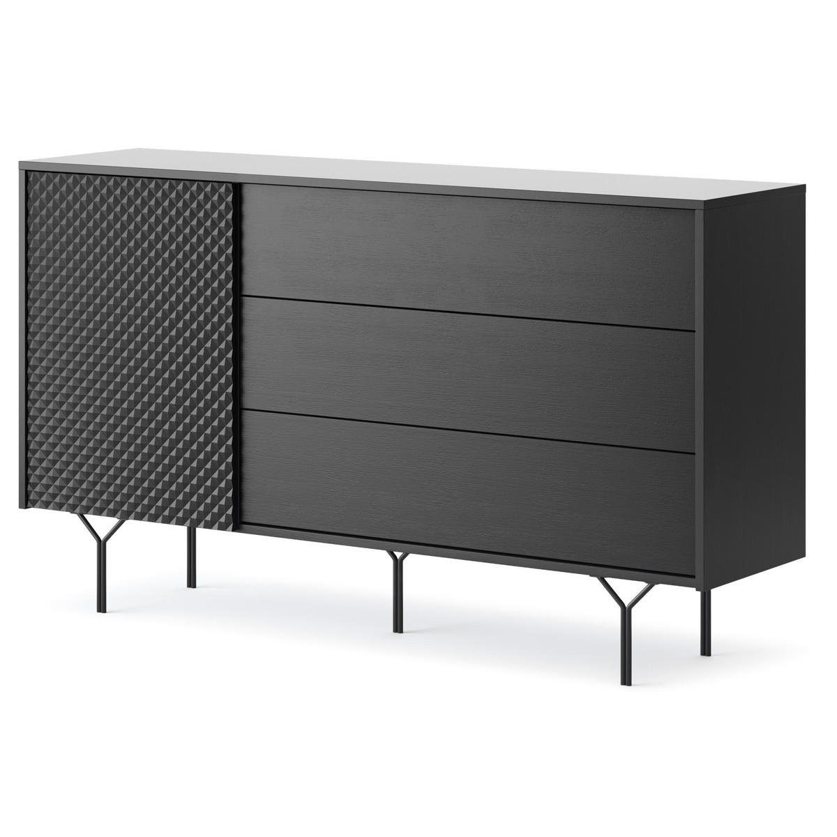 SIDEBOARD NEROCCI 144/83/38 cm mit 3 Schubladen 1 Türen Schwarz - Schwarz, Holzwerkstoff (144/83/38cm) - MASSENO