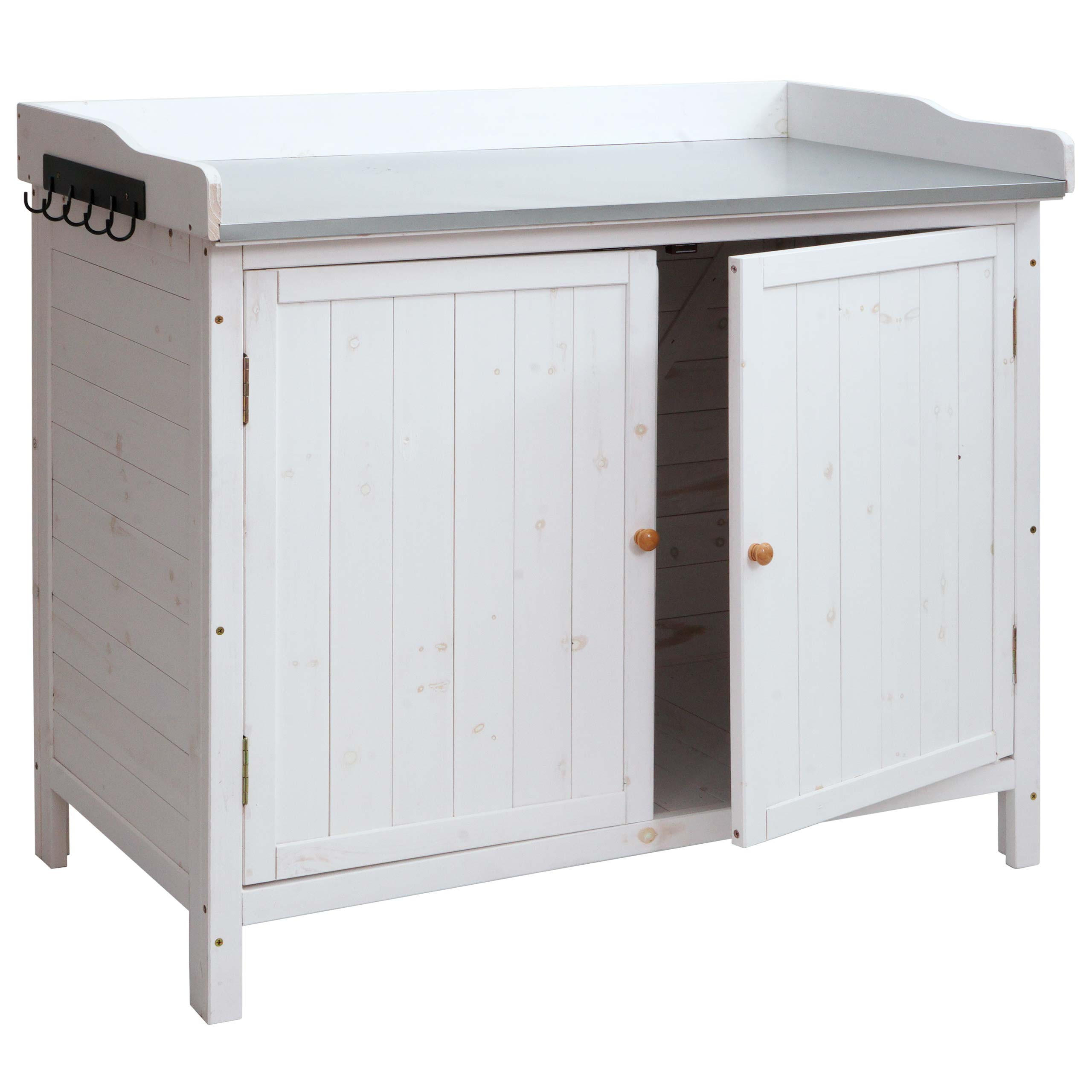 GARTENSCHRANK MIT ARBEITSPLATTE Weiß - Weiß, Holz (52/104/86cm) - MCW